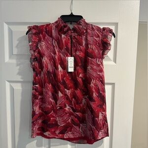 Women's White House Black Market Red Feather Print Top